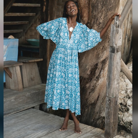 Daughters of India Kyra Midi Dress. Ocean Blue. S. NWT. - Picture 7 of 12